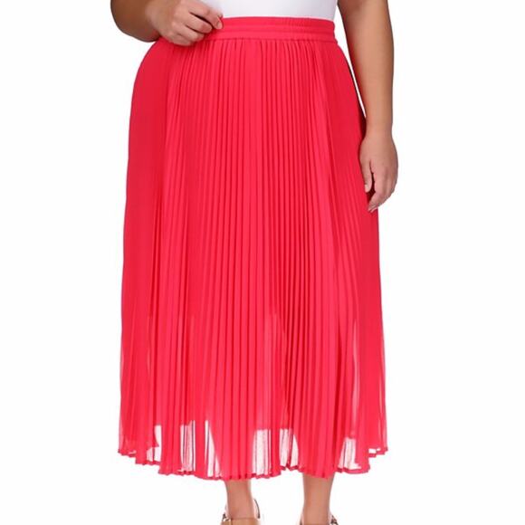 MICHAEL Michael Kors Pull-On Pleated Midi skirt deep pink - 1X - Picture 1 of 10